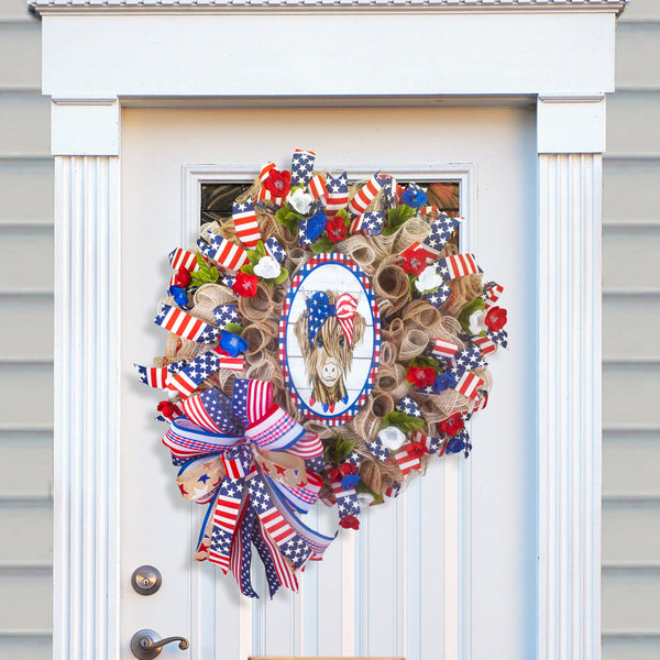 Farmhouse wreath, patriotic wreath, everyday wreath, cow, floral wreath, front door wreath, door hanger 26"   W30510A