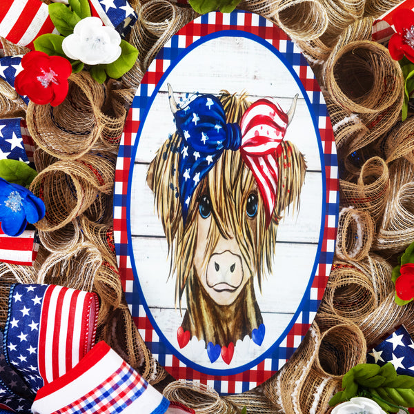Farmhouse wreath, patriotic wreath, everyday wreath, cow, floral wreath, front door wreath, door hanger 26"   W30510A