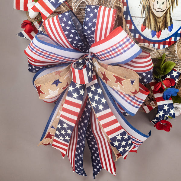 Farmhouse wreath, patriotic wreath, everyday wreath, cow, floral wreath, front door wreath, door hanger 26"   W30510A