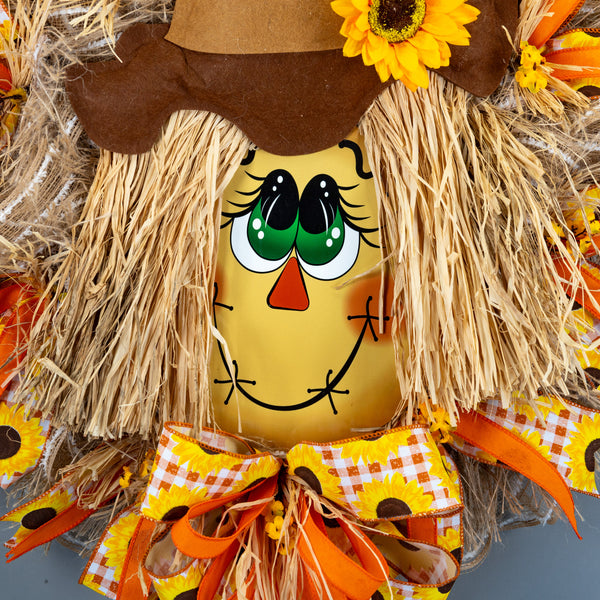 Happy Scarecrow wreath, Autumn, Fall, farmhouse, 26" diameter, everyday, door hanger, W30722A