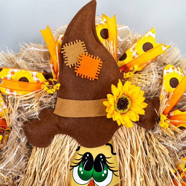 Happy Scarecrow wreath, Autumn, Fall, farmhouse, 26" diameter, everyday, door hanger, W30722A