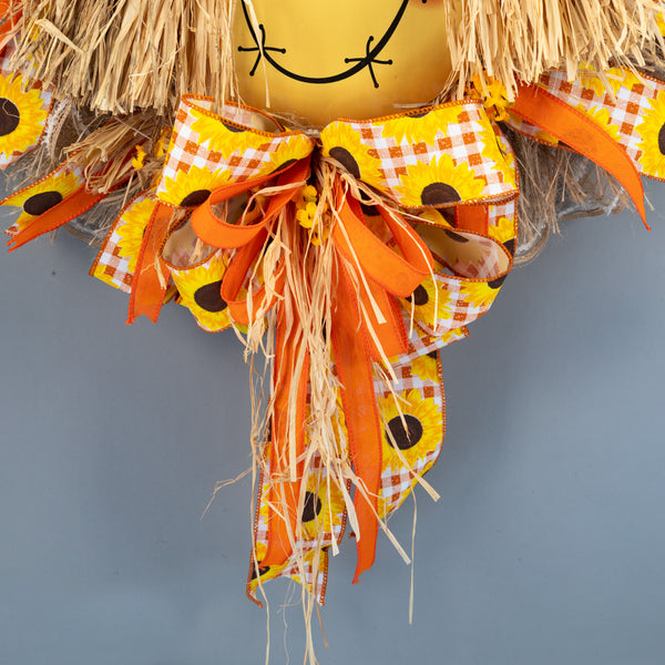 Happy Scarecrow wreath, Autumn, Fall, farmhouse, 26" diameter, everyday, door hanger, W30722A