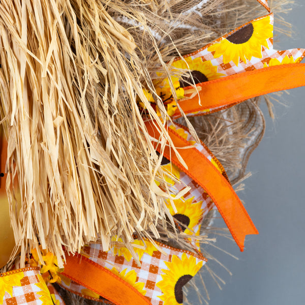 Happy Scarecrow wreath, Autumn, Fall, farmhouse, 26" diameter, everyday, door hanger, W30722A