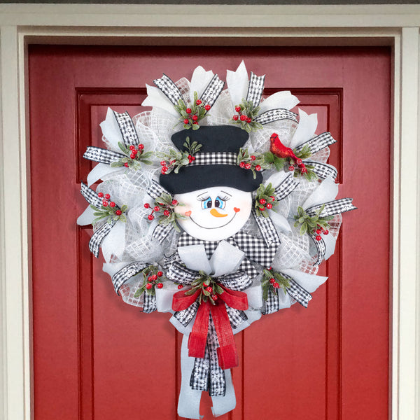 Snowman wreath, Christmas wreath, winter wreath, lighted wreath, front door wreath, holiday wreath, door hanger, large 27". W31119A