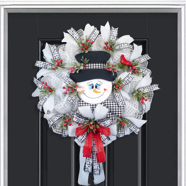 Snowman wreath, Christmas wreath, winter wreath, lighted wreath, front door wreath, holiday wreath, door hanger, large 27". W31119A