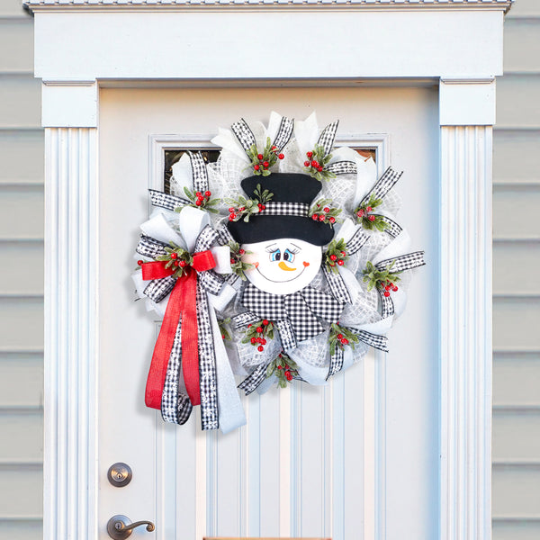 Snowman wreath, Christmas wreath, winter wreath, lighted wreath, front door wreath, holiday wreath, door hanger, large 27". W31119A