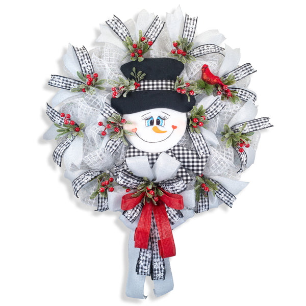 Snowman wreath, Christmas wreath, winter wreath, lighted wreath, front door wreath, holiday wreath, door hanger, large 27". W31119A