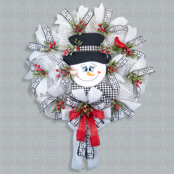 Snowman wreath, Christmas wreath, winter wreath, lighted wreath, front door wreath, holiday wreath, door hanger, large 27". W31119A