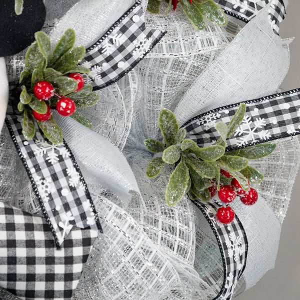 Snowman wreath, Christmas wreath, winter wreath, lighted wreath, front door wreath, holiday wreath, door hanger, large 27". W31119A