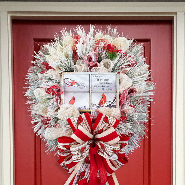 Cardinal wreath, remembrance wreath, spiritual wreath, everyday, memorial, comfort, door hanger, front door decor, elegant gift, 26"  W31209A