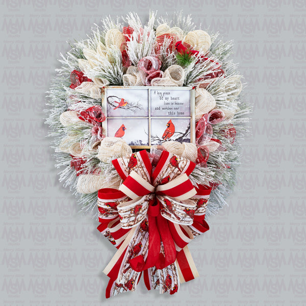 Cardinal wreath, remembrance wreath, spiritual wreath, everyday, memorial, comfort, door hanger, front door decor, elegant gift, 26"  W31209A