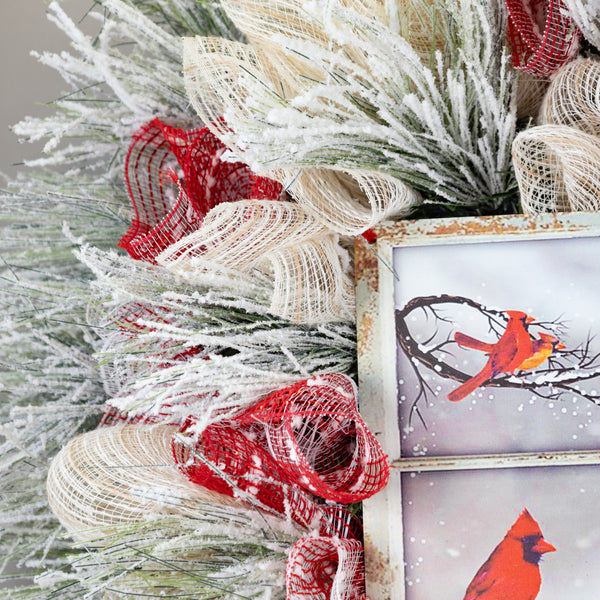 Cardinal wreath, remembrance wreath, spiritual wreath, everyday, memorial, comfort, door hanger, front door decor, elegant gift, 26"  W31209A