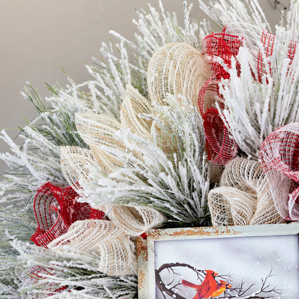 Cardinal wreath, remembrance wreath, spiritual wreath, everyday, memorial, comfort, door hanger, front door decor, elegant gift, 26"  W31209A