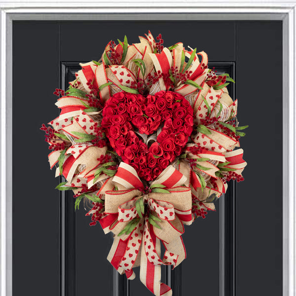 Valentine's day wreath, wreath, love wreath, front door wreath, door hanger, pink, red, black, 26". W40113A