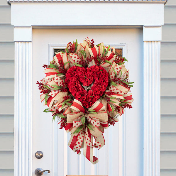 Valentine's day wreath, wreath, love wreath, front door wreath, door hanger, pink, red, black, 26". W40113A