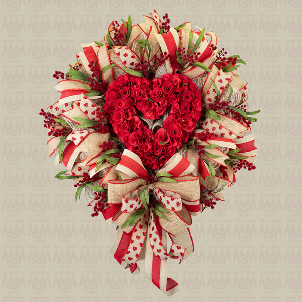 Valentine's day wreath, wreath, love wreath, front door wreath, door hanger, pink, red, black, 26". W40113A