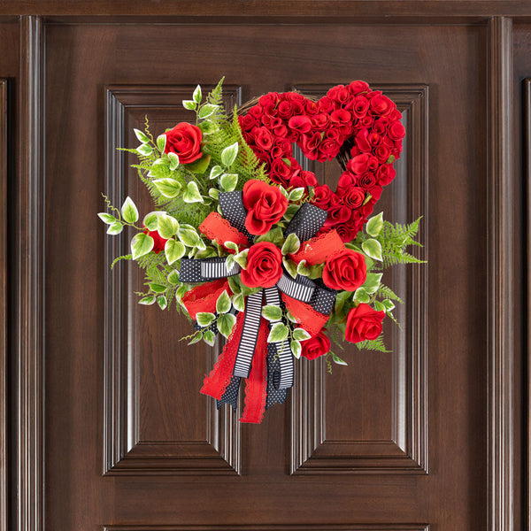 Valentine's day wreath, Grapevine wreath, love wreath, front door wreath, door hanger, green, red, black, 22". W40120A