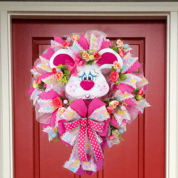Easter wreath, bunny wreath, floral wreath, front door wreath, door hanger, Easter eggs, 24". W40121A