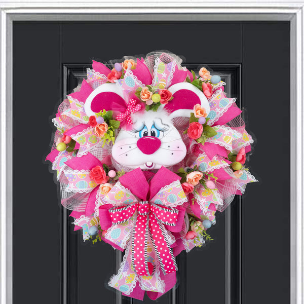 Easter wreath, bunny wreath, floral wreath, front door wreath, door hanger, Easter eggs, 24". W40121A