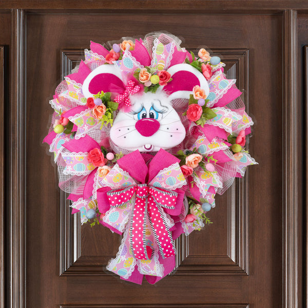 Easter wreath, bunny wreath, floral wreath, front door wreath, door hanger, Easter eggs, 24". W40121A