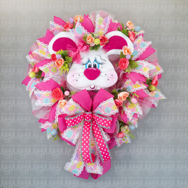 Easter wreath, bunny wreath, floral wreath, front door wreath, door hanger, Easter eggs, 24". W40121A
