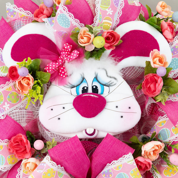 Easter wreath, bunny wreath, floral wreath, front door wreath, door hanger, Easter eggs, 24". W40121A