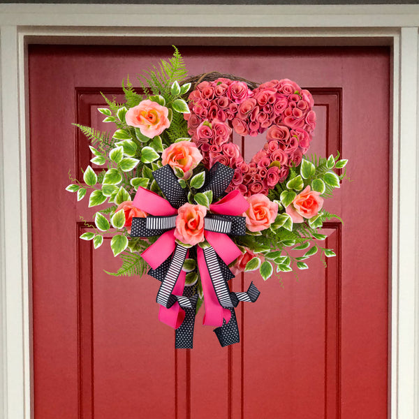 Valentine's day wreath, Mother's day wreath, grapevine wreath, love wreath, front door, door hanger, pink, green, black, 24". W40203A