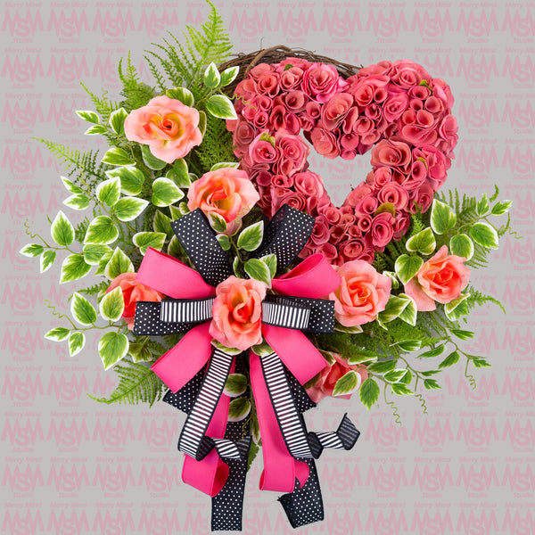 Valentine's day wreath, Mother's day wreath, grapevine wreath, love wreath, front door, door hanger, pink, green, black, 24". W40203A