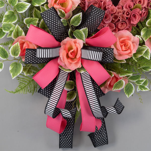 Valentine's day wreath, Mother's day wreath, grapevine wreath, love wreath, front door, door hanger, pink, green, black, 24". W40203A