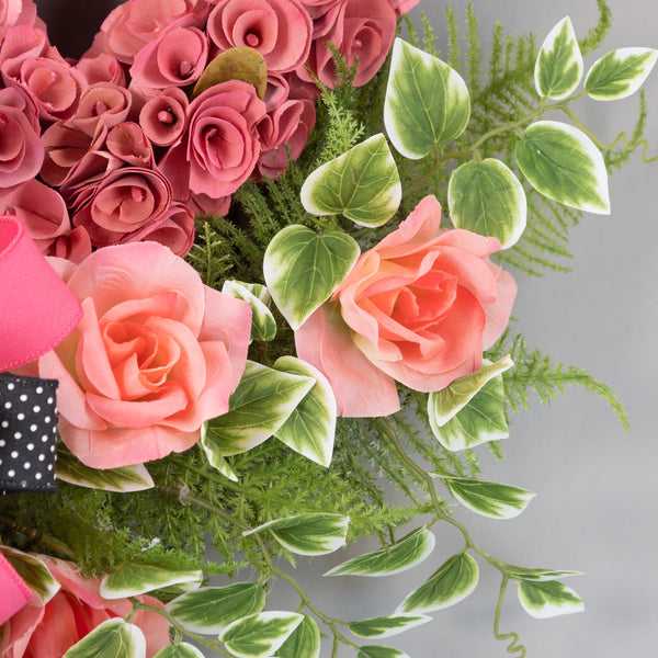 Valentine's day wreath, Mother's day wreath, grapevine wreath, love wreath, front door, door hanger, pink, green, black, 24". W40203A
