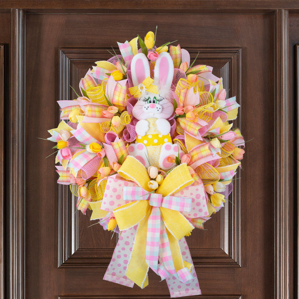 Easter wreath, bunny wreath, Spring wreath, floral wreath, front door wreath, door hanger, Tulips, 26". W40215A