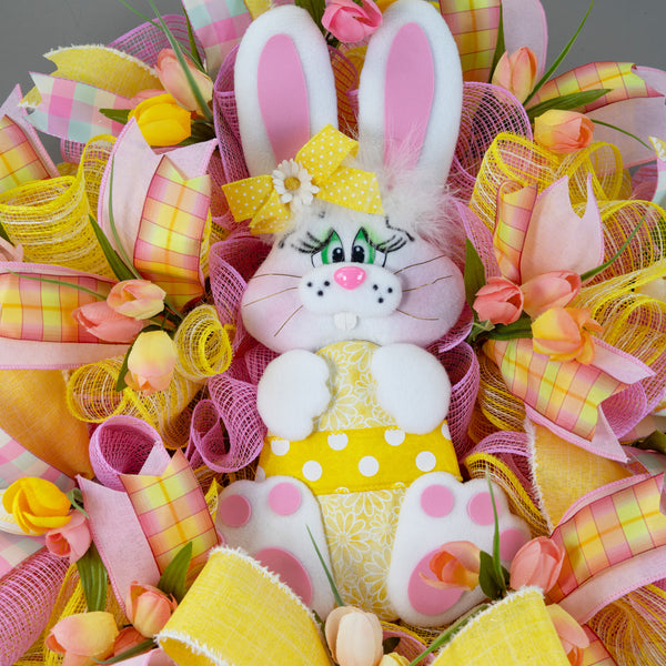 Easter wreath, bunny wreath, Spring wreath, floral wreath, front door wreath, door hanger, Tulips, 26". W40215A