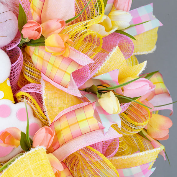 Easter wreath, bunny wreath, Spring wreath, floral wreath, front door wreath, door hanger, Tulips, 26". W40215A