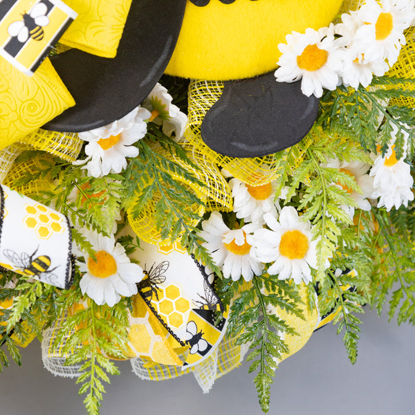 Bee wreath, Plush Bee, Spring-Summer, flowers, everyday, door hanger, front door, gift, door, W40307A