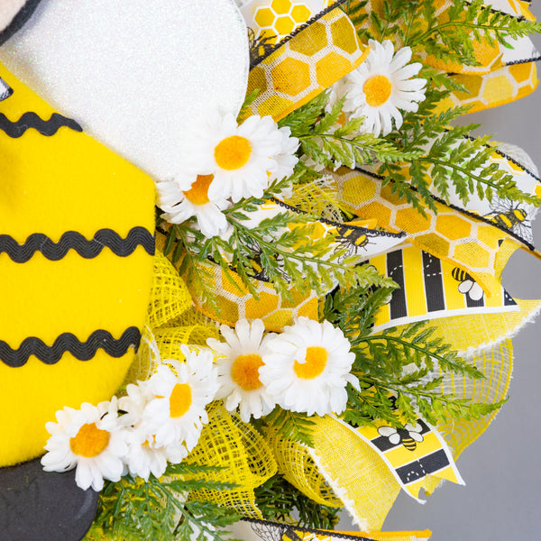 Bee wreath, Plush Bee, Spring-Summer, flowers, everyday, door hanger, front door, gift, door, W40307A