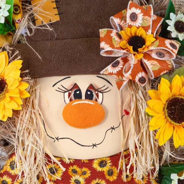 Scarecrow Whimsical Happy wreath for autumn or everyday use, 25" diameter, 8" deep, door hanger. W40614A