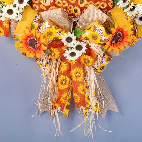 Scarecrow Whimsical Happy wreath for autumn or everyday use, 25" diameter, 8" deep, door hanger. W40614A