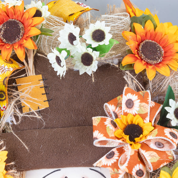 Scarecrow Whimsical Happy wreath for autumn or everyday use, 25" diameter, 8" deep, door hanger. W40614A
