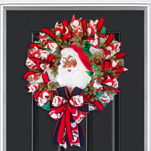 Christmas wreath, Santa wreath, front door wreath, holiday wreath, door hanger, large 25". W41109A