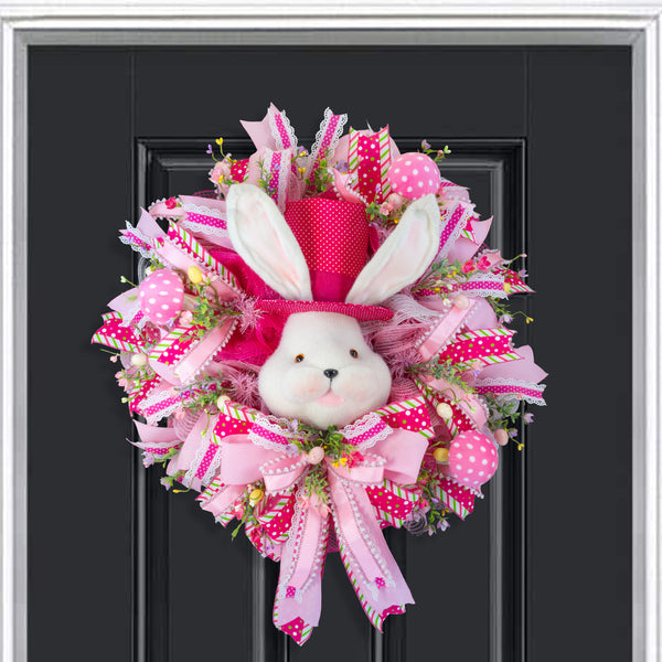 Easter wreath, bunny wreath, bunny head, Easter eggs, floral, large, 28x31". W50222A