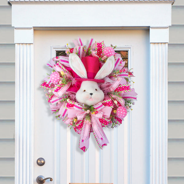 Easter wreath, bunny wreath, bunny head, Easter eggs, floral, large, 28x31". W50222A