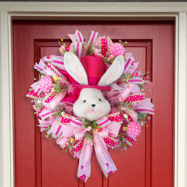 Easter wreath, bunny wreath, bunny head, Easter eggs, floral, large, 28x31". W50222A
