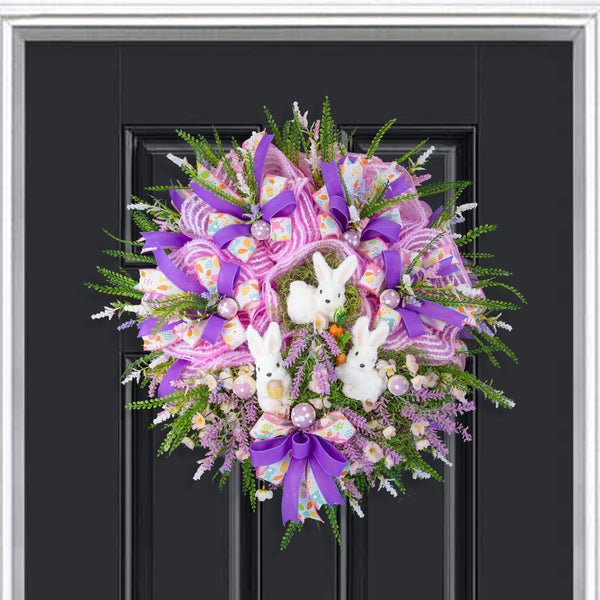 Easter wreath, bunny wreath, bunnies, Easter, floral, mushrooms, large, 28x30". W50310A