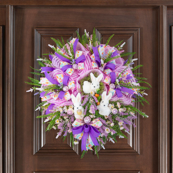 Easter wreath, bunny wreath, bunnies, Easter, floral, mushrooms, large, 28x30". W50310A