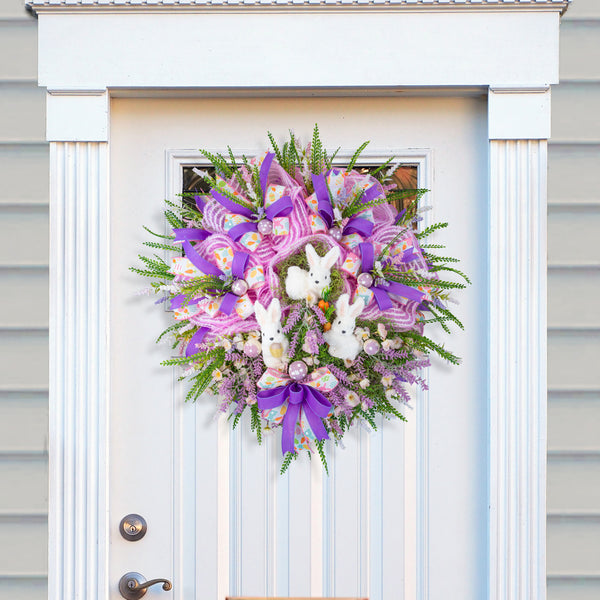 Easter wreath, bunny wreath, bunnies, Easter, floral, mushrooms, large, 28x30". W50310A