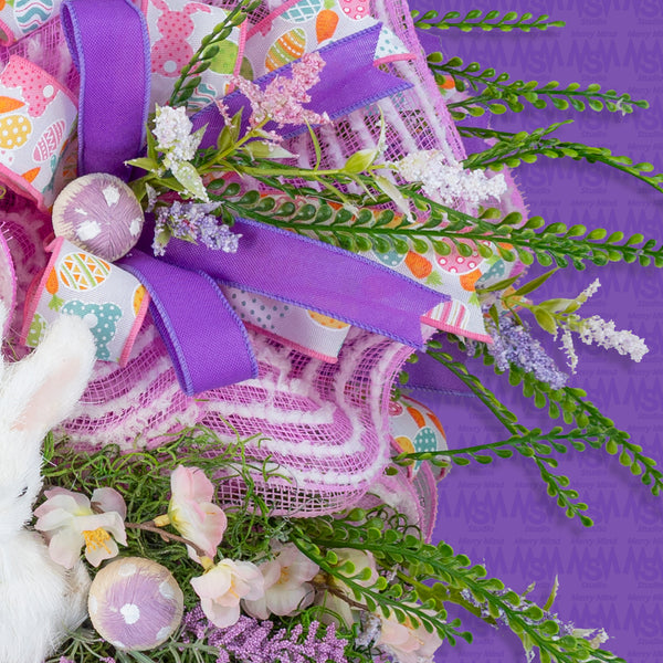 Easter wreath, bunny wreath, bunnies, Easter, floral, mushrooms, large, 28x30". W50310A