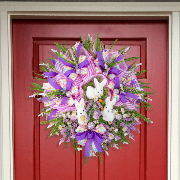 Easter wreath, bunny wreath, bunnies, Easter, floral, mushrooms, large, 28x30". W50310A