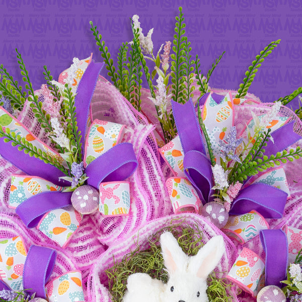 Easter wreath, bunny wreath, bunnies, Easter, floral, mushrooms, large, 28x30". W50310A