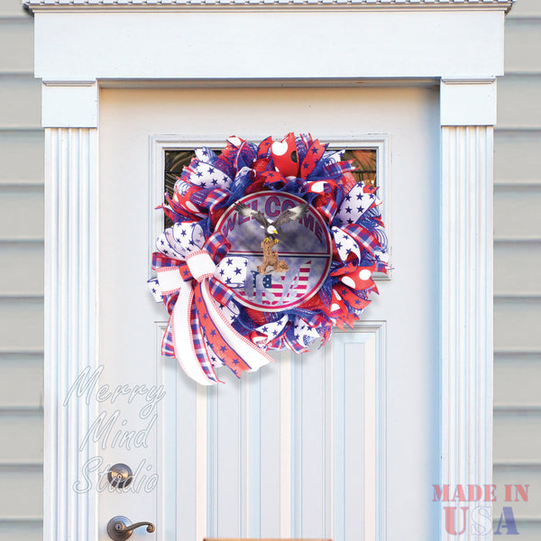 4th of July wreath, patriotic, USA, eagle,  W0416A