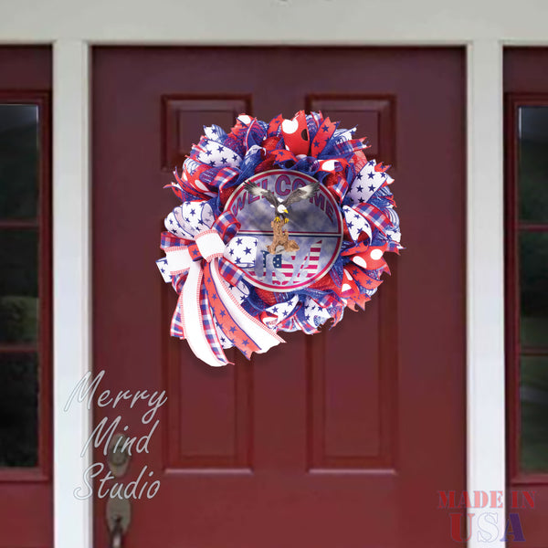 4th of July wreath, patriotic, USA, eagle,  W0416A